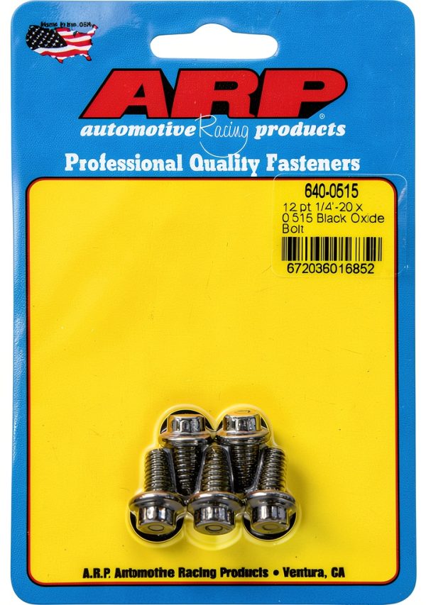 ARP 640-0515 Black Oxide 1/4-20" RH Thread 0.515" UHL 12-Point Bolt with 5/16" Socket and Washer, (Set of 5)-0